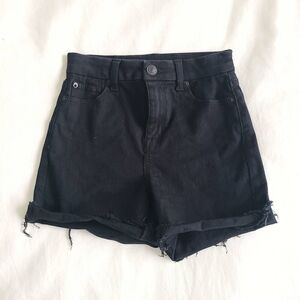 American Eagle Curvy High Rise Shortie Cuffed Shorts Womens Size 0 Black Stretch